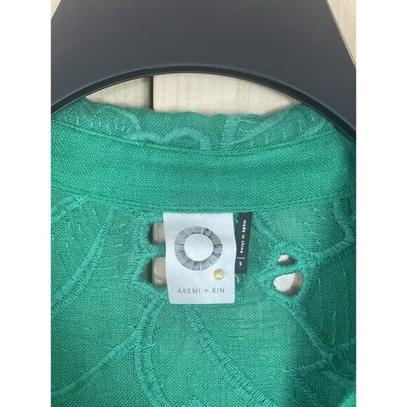 Anthropologie Akemi + Kin Womens S Blouse Shirt Green Boho Coastal Beach Casual - Picture 5 of 8